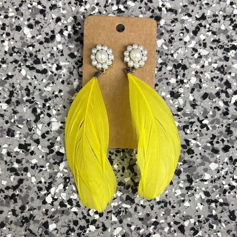 Yellow Feather Drop Earrings